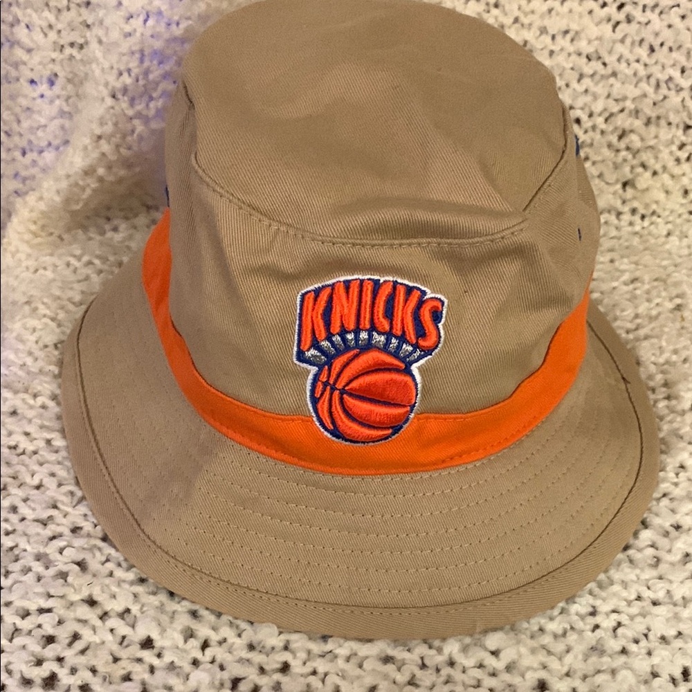 New York Knicks Mitchell & Ness tan and orange Bucket Hat.
